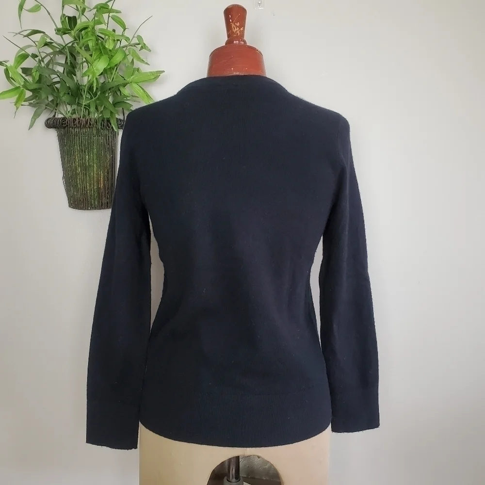Kate Spade Do Wonders Black Rhinestone Crystals Crew Neck Wool Blend Sweater XS